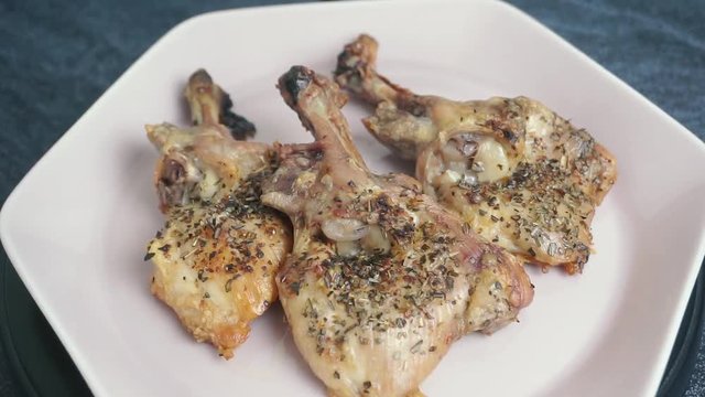 Grilled chickhen legs marinated with salt, pepper and mint