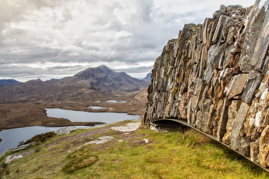 Panorama of the Knochan Crag Trail in the North West Highlands close to Ullapool 