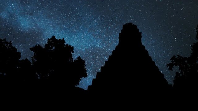 Tikal at Sunset: Ruin of Ancient City with Pyramid in one of the largest archaeological sites of Maya, in Rainforest of Guatemala