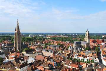 Fototapeta na wymiar The panorama view of the historical city center in Bruges, West Flanders, Belgium