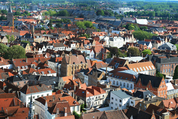 Fototapeta na wymiar The panorama view of the historical city center in Bruges, West Flanders, Belgium