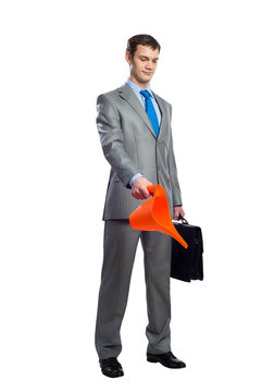 Businessman Wears Grey Suit And Blue Tie