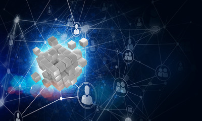 Fototapeta premium Concept of Internet and networking with digital cube figure on dark background