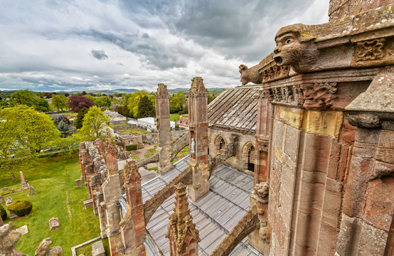 View over the Melrose Abbey in the Scottish Borders, Scotland