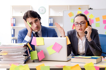 Two colleagues employees working in the office 
