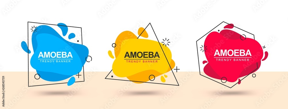 Poster isolated abstract banners in memphis design style. vector banners with black outlines in the shape o