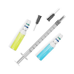Set of medical syringes. Illustration of medical syringes with needles in realistic style. Vector EPS 10 illustration