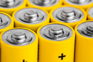 AA alkaline batteries on white background.