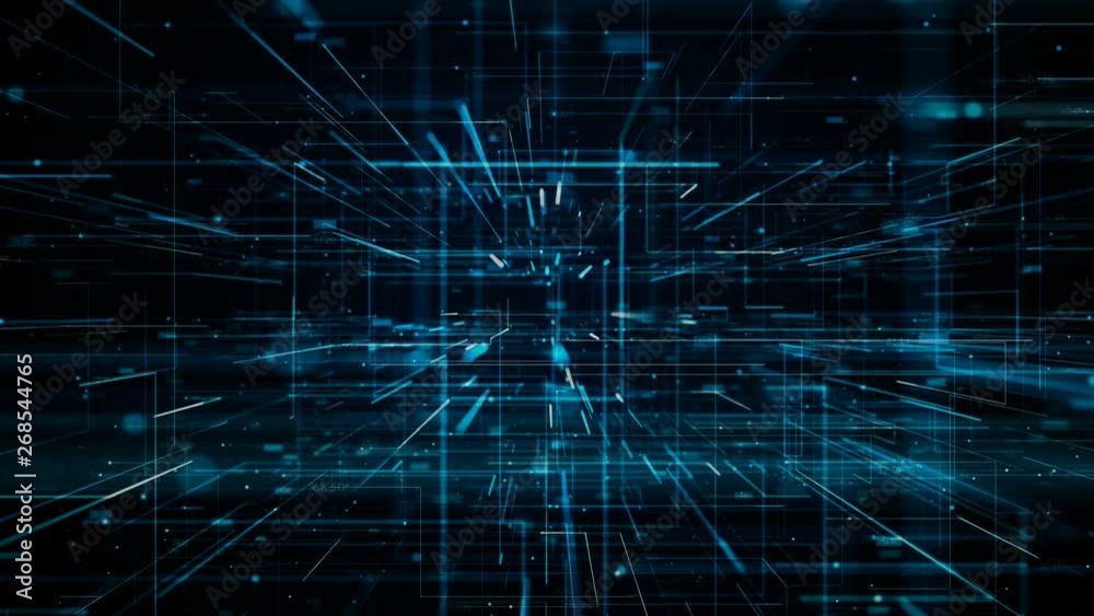 Wall mural seamless video with fly through abstract 3d rendering of a scientific technology data binary code