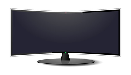 Curved TV monitor , monitor with shadow and  glare on isolated background, realistic vector illustration