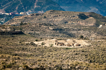 HIgh angle view of archaeological site of Los Millares in Almeria, Spain.