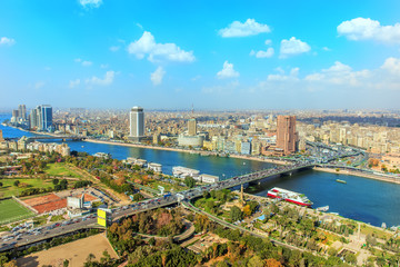 Fototapeta premium Cairo downtown from above, panoramic view, Egypt