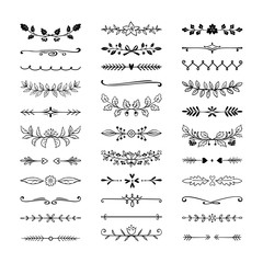 Doodle dividers. Hand drawn line borders, wedding decoration elements, nature floral laurel. Vector divider vines pencil sketch © SpicyTruffel