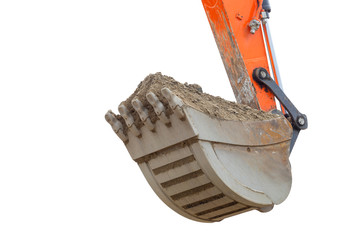 Excavator bucket full of dirt isolated on white © kalpis