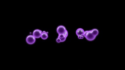 3D illustration of a purple object, a gas cloud of high-temperature plasma. Lots of purple plasma droplets in space. Abstract image of futuristic black background. 3D rendering isolated.