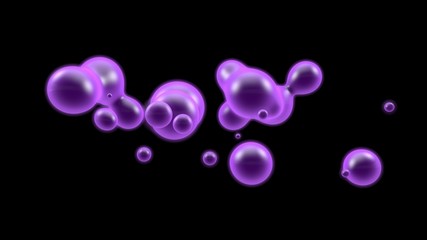 3D illustration of a purple object, a gas cloud of high-temperature plasma. Lots of purple plasma droplets in space. Abstract image of futuristic black background. 3D rendering isolated.