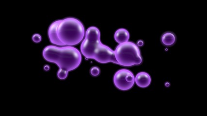 3D illustration of a purple object, a gas cloud of high-temperature plasma. Lots of purple plasma droplets in space. Abstract image of futuristic black background. 3D rendering isolated.