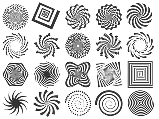 Behangcirkel Swirl silhouette. Spiral swirling spin, swirls circle and abstract swirled silhouettes vector illustration set © Tartila