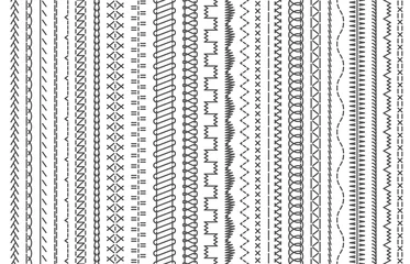 Fotobehang Sewing machine stitches. Stitching seams, stitched sew seamless pattern brush and embroidery sews stitch vector illustration set © Tartila
