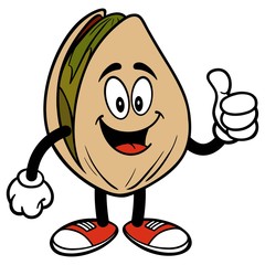 Pistachio Nut with Thumbs Up - A cartoon illustration of a Pistachio Nut mascot.