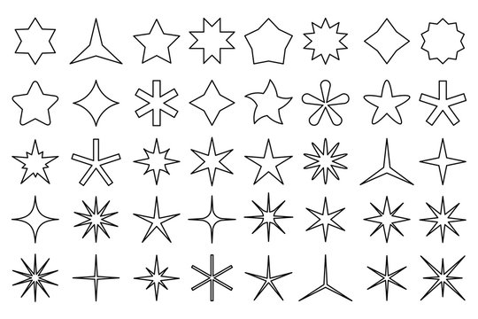 Line star icons. Outline stars shapes, rating favorites and premium icon isolated vector set
