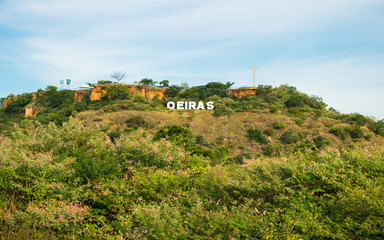 Fototapeta na wymiar A view of Oeiras' sign at a mountain/viewpoint - Piaui state, Brazil - Sertao landscape