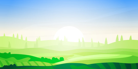 Obraz premium Peaceful landscape. Vector illustration. Minimalist style. Monotone colors. Wallpaper in the natural concept. Panoramic image