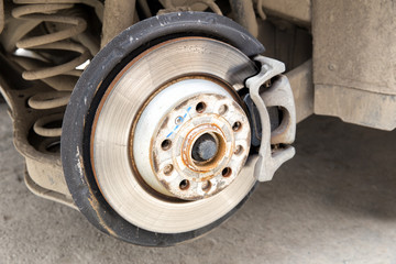 Car brake disc closeup