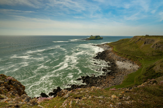 A view to Worms Head in Rhossili, Wales