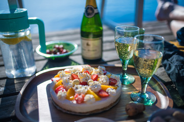 champagne birthday party celebration at the lake