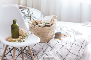 Still life with details of home decor in a cozy interior of the room