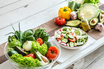 Preparation of healthy food from organic products on the table