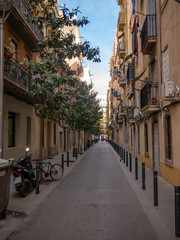 Common street and buildings in Barcelona, Spain.
