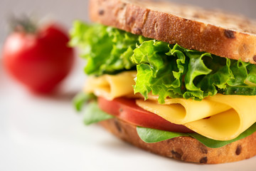 Sandwich with cheese and vegetables.