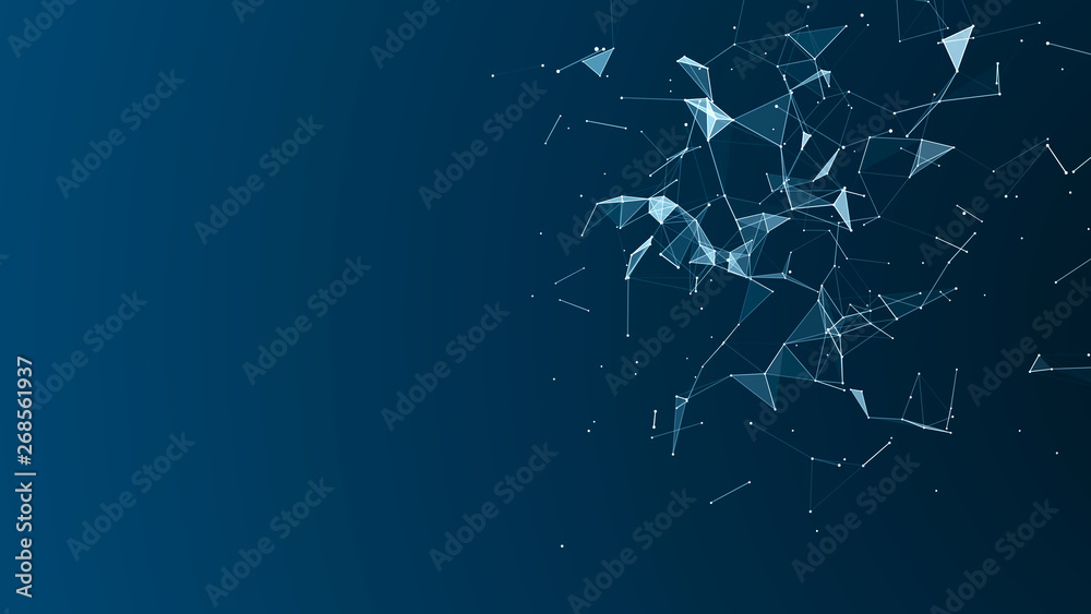 Poster Abstract digital background. Cosmic particles. The effect of plexus. Big data visualization. 3d rendering