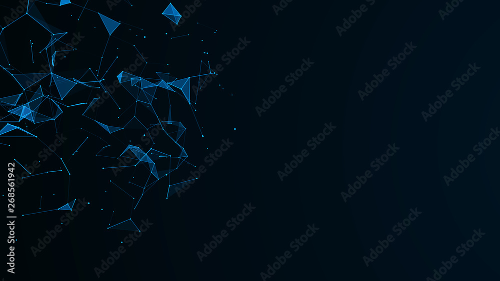 Poster Abstract digital background. Cosmic particles. The effect of plexus. Big data visualization. 3d rendering