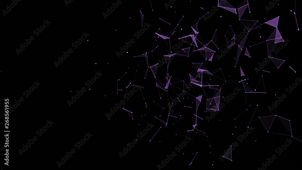 Poster Abstract digital background. Cosmic particles. The effect of plexus. Big data visualization. 3d rendering