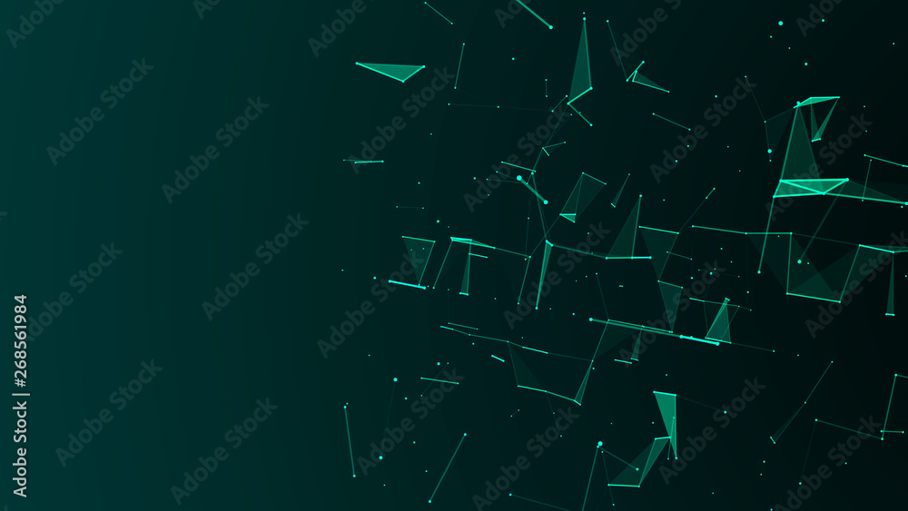 Poster Abstract digital background. Cosmic particles. The effect of plexus. Big data visualization. 3d rendering