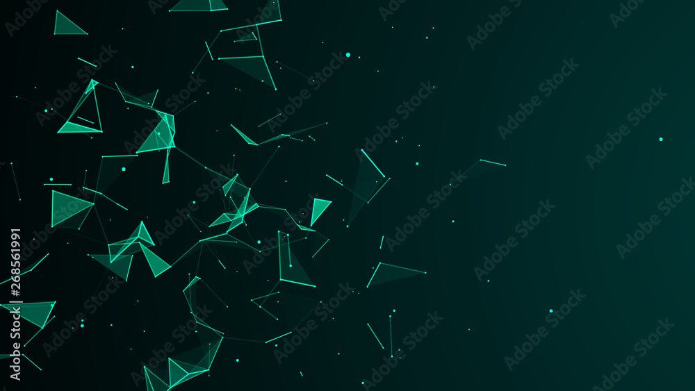 Poster Abstract digital background. Cosmic particles. The effect of plexus. Big data visualization. 3d rendering
