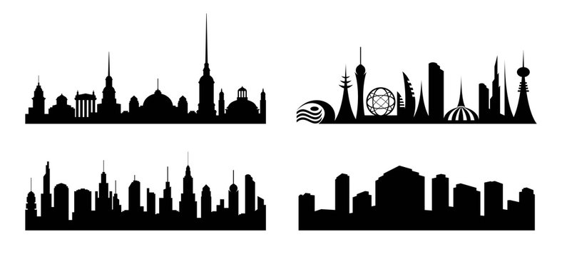 City. Set silhouettes various cities © Larisa