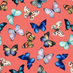 Fototapeta na wymiar Watercolor butterfly seamless pattern hand drawn texture