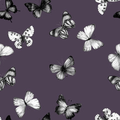 Watercolor butterfly seamless pattern hand drawn texture