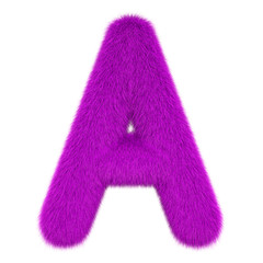 Colored, fluffy, hairy letter A. 3D rendering