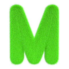 Colored, fluffy, hairy letter M. 3D rendering