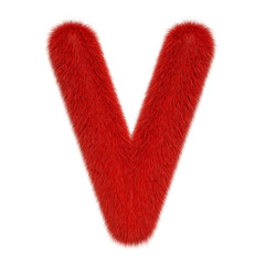 Colored, fluffy, hairy letter V. 3D rendering