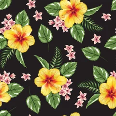Foto op Plexiglas Seamless pattern hibiscus flower tropical floral design © DNZ CreativeDesign
