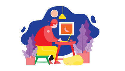 Working Overnight Freelancer Vector Illustration In Isolated White Background, suitable for landing page, ui, web banners, mobile apps intro card, print, news editorial, flyer, and event graphics