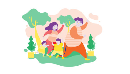 Obraz na płótnie Canvas Family Gathering Day in the Park Vector Illustration In Isolated White Background, suitable for landing page, ui, web banners, mobile apps intro card, print, news editorial, flyer, and event graphics