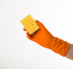 Man hands and cleaning supplies