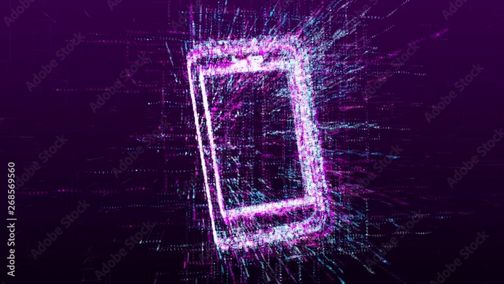 Wall mural digital animation of the sign of a mobile device, phone in the virtual internet space of the future.